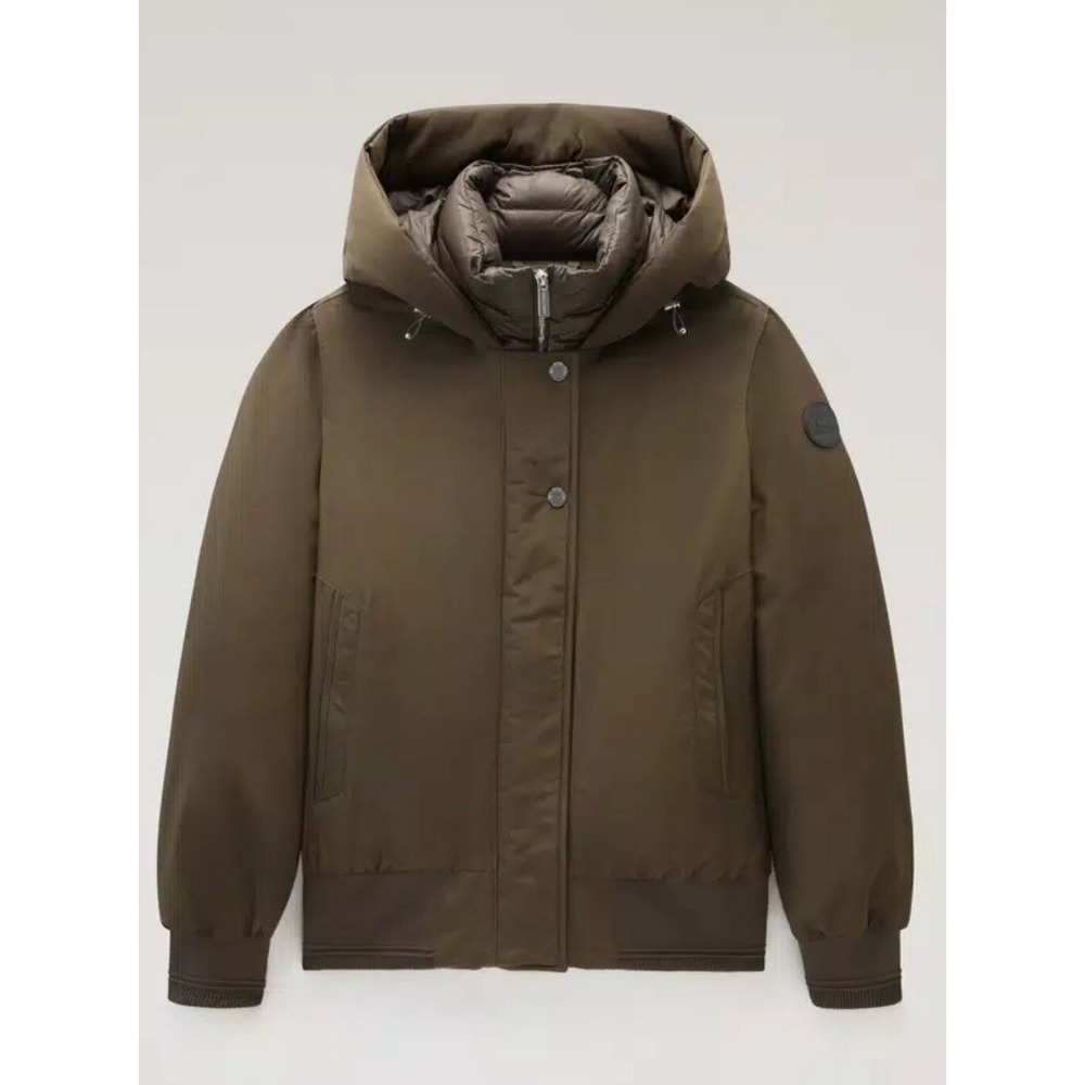 Woolrich Womens Short Hooded Bomber Jacket Olive Green XS Puffer Coat CFWWOU0471